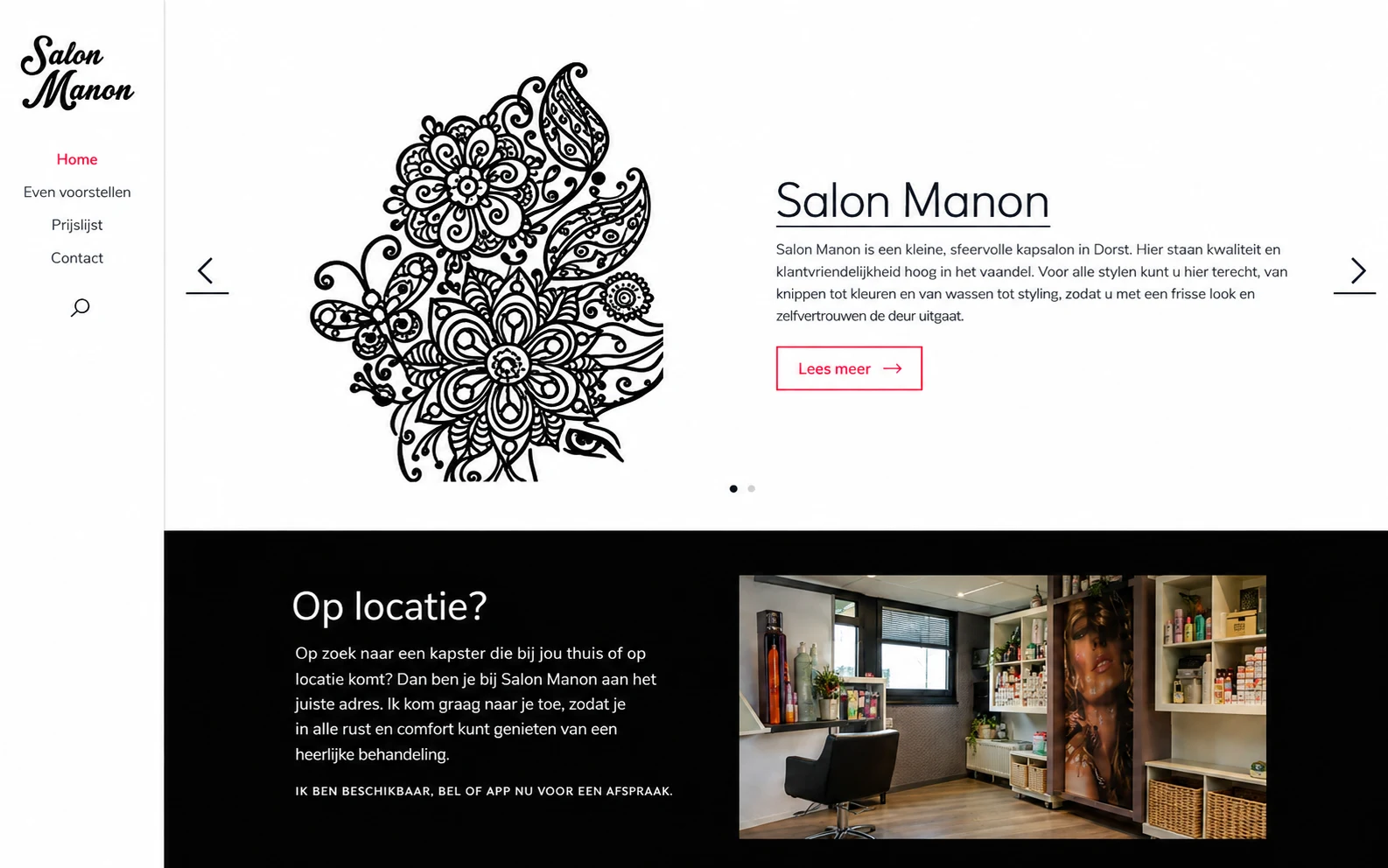 Salon Manon – oude website, homepage
