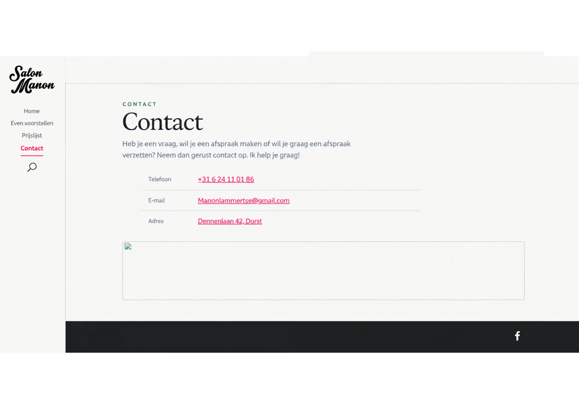 Salon Manon – oude website, contactpagina