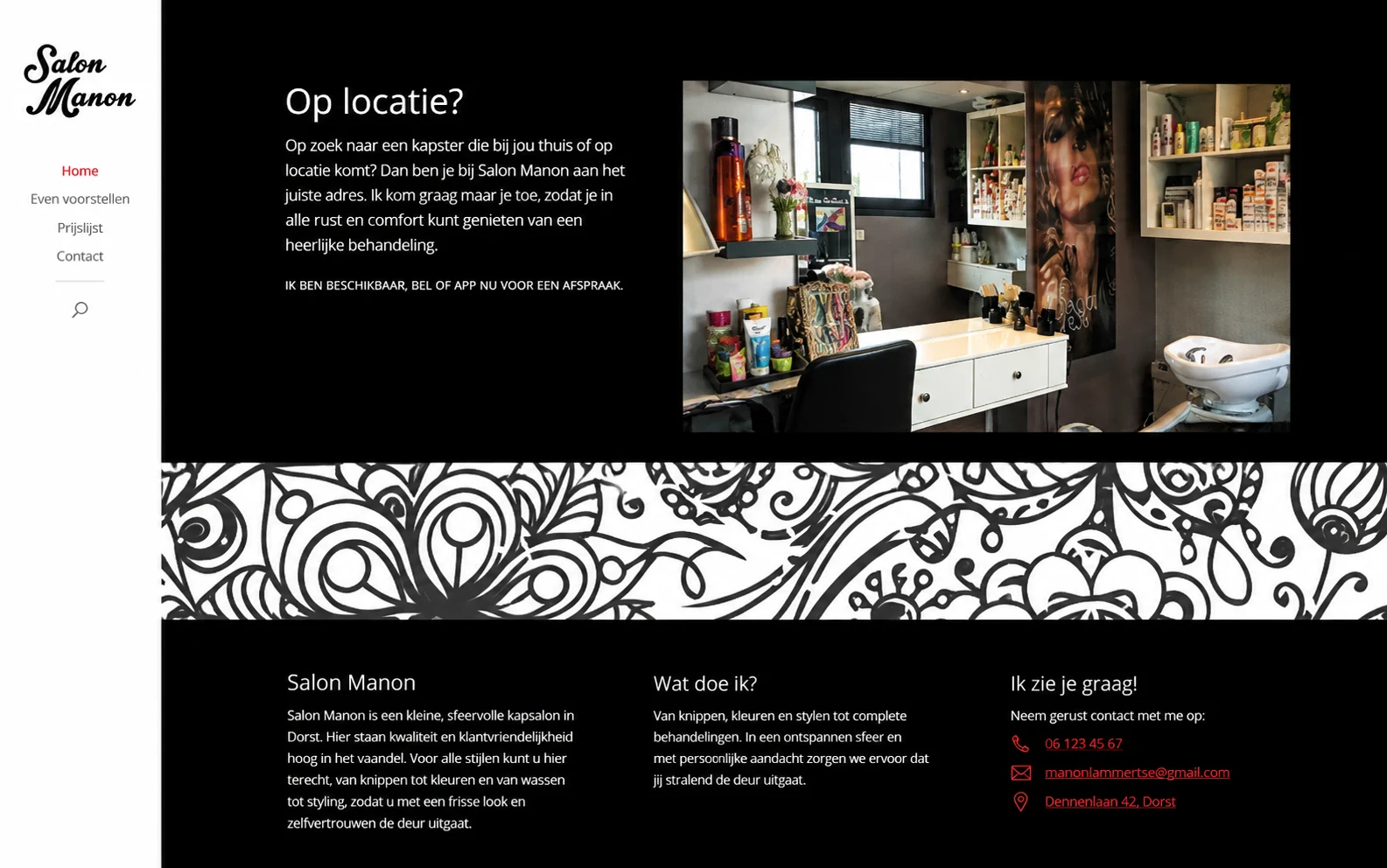 Salon Manon – oude website, homepage