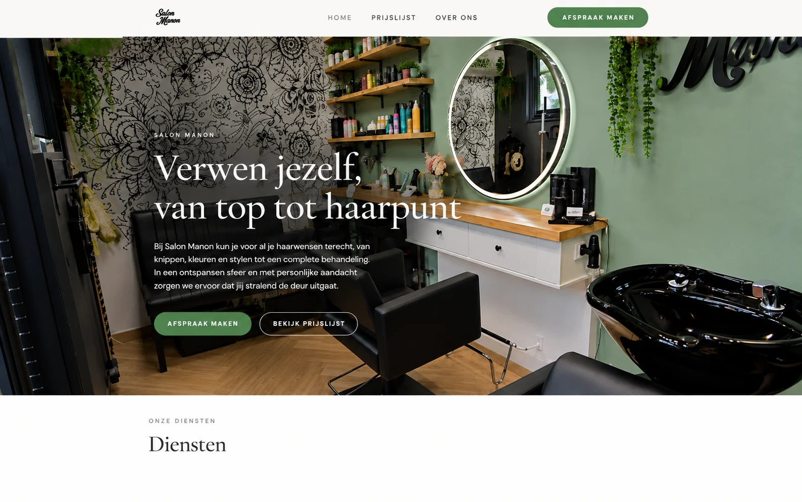Salon Manon – nieuwe website, homepage