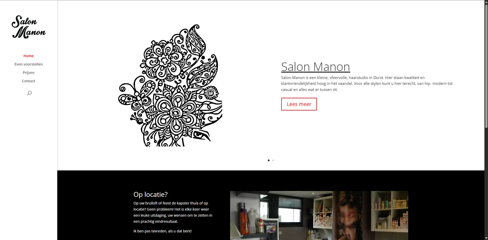 De website van Salon Manon vóór de vernieuwing