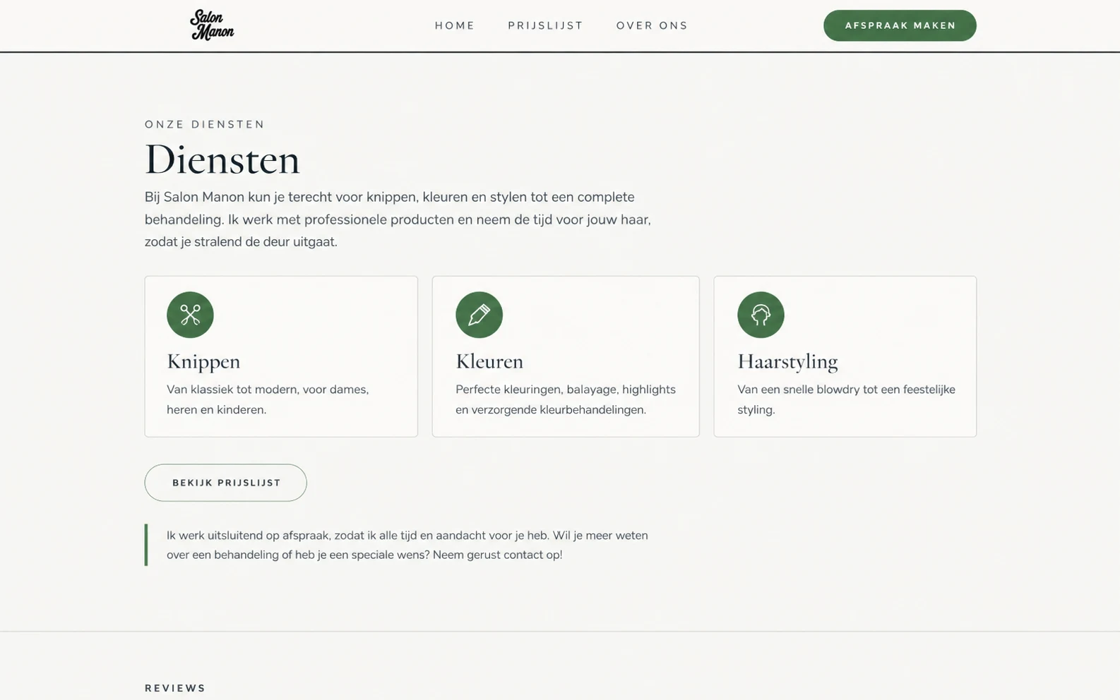 Salon Manon – nieuwe website, homepage